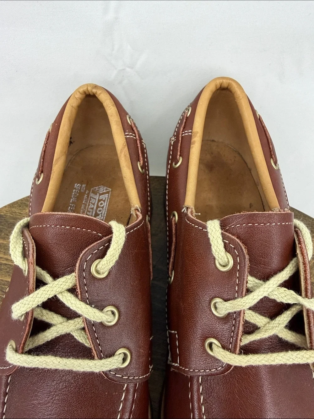Unused! Vintage Foot Traits Boys Classic Brown Leather Loafers Boat Shoes, sz 5
